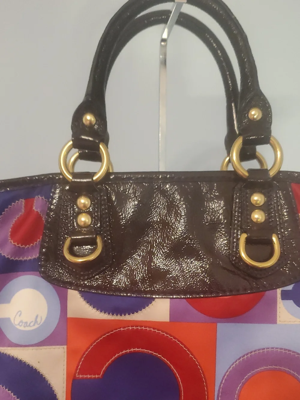 Coach Multicolor Graphic Tote with Purple, Red, Blue & Cream Motif